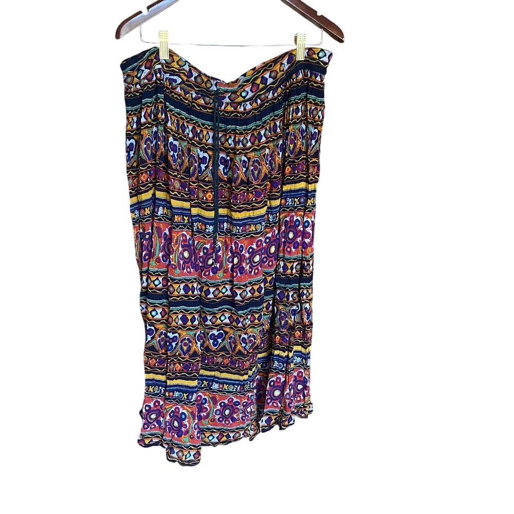 Liz Baker Essentials Boho Maxi Skirt India Rayon Crinkle OS Drawstring bell